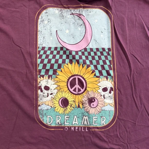 O'Neill Oversized Purple Skull Dreamer Cotton Short Sleeve T-Shirt Women's L NWT - Picture 6 of 11